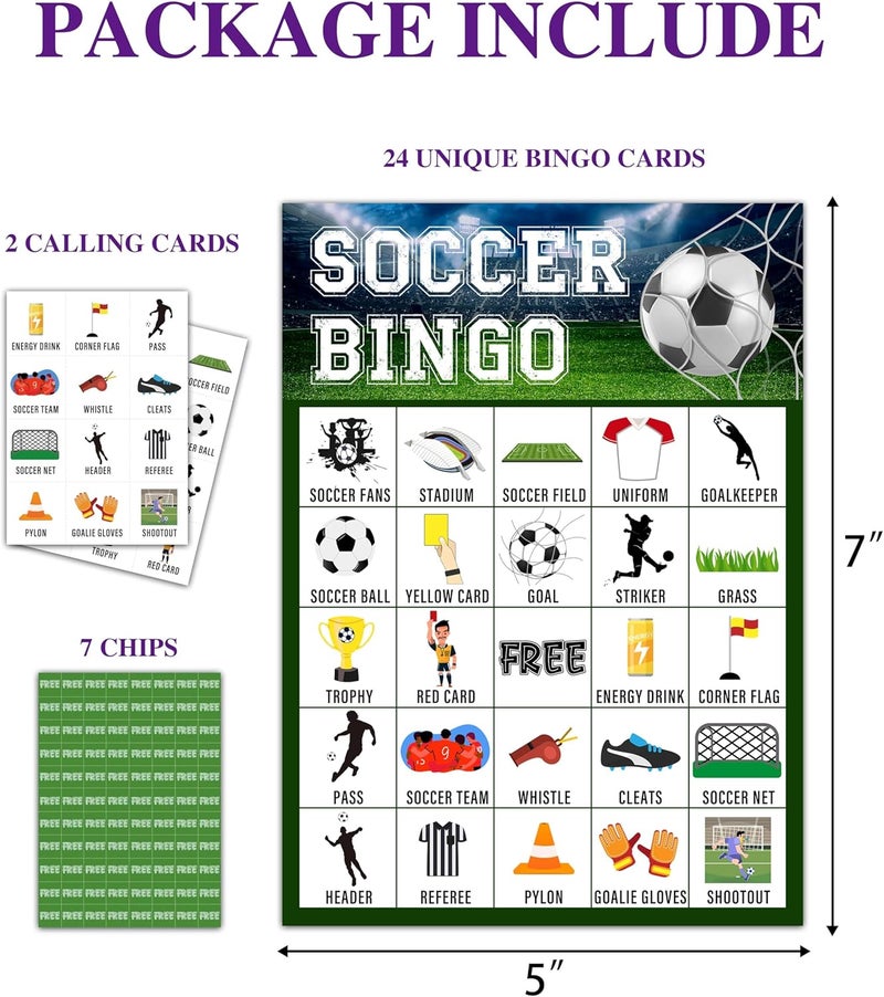 Disfuco Soccer Bingo Game, Soccer Party Games Bingo Cards for Adults, Sports Party Game, Party Favors Supplies Decorations, 24 Players Birthday Games (B08) - Image 2